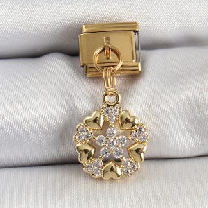 316L Çelik Sallantılı Zirkon Taşlı Kalp Detaylı Yıldz Model Gold Renk Nomination Charm - Görsel 1