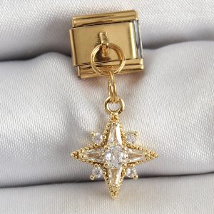 316L Çelik Sallantılı Zirkon Taşlı Kutup Yıldızı Model Gold Renk Nomination Charm - Görsel 1