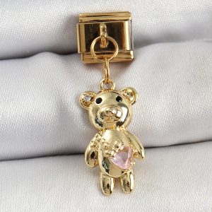 316L Çelik Sallantılı Zirkon Taşlı Ayıcık Model Gold Renk Nomination Charm - Görsel 1