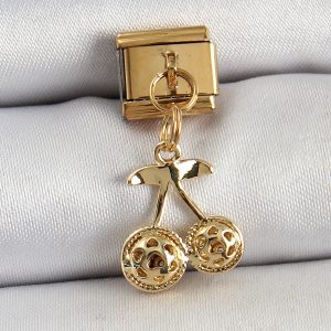 316L Çelik Sallantılı Zirkon Taşlı Fiyonk Model Gold Renk Nomination C316L Çelik Sallantılı Kiraz Model Gold Renk Nomination Charm - Görsel 1