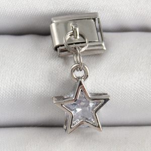 316L Çelik Gümüş Renk Zirkon Taşlı Yıldız Model Nomination Charm - Görsel 1