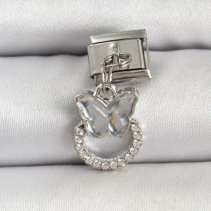316L Çelik Gümüş Renk Taşlı Kelebek Model Nomination Charm - Görsel 1
