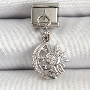 316L Çelik Gümüş Renk Ay ve Güneş Model Nomination Charm - Görsel 1