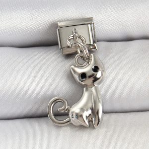 316L Çelik Renk Kedi Model Nomination Charm - Görsel 1