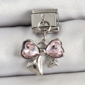 316L Çelik Gümüş Renk Pembe Fiyonk Model Nomination Charm - Görsel 1