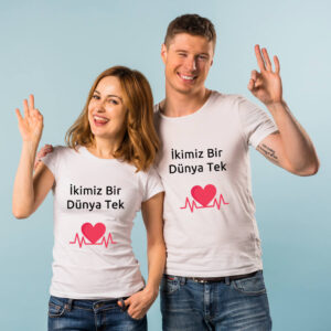 Çift Kişilik Sıfır Yaka Tişört Kişiye Özel Baskı - Görsel 2